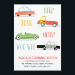 Beep Honk Woo Wee Kids Geburtstagsparty Einladung<br><div class="desc">Eine Geburtstagsfeier mit Rennwagen,  Polizeiwagen.</div>