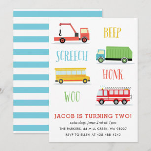 Beep Screech Woo Kids Geburtstagsfeier Einladung