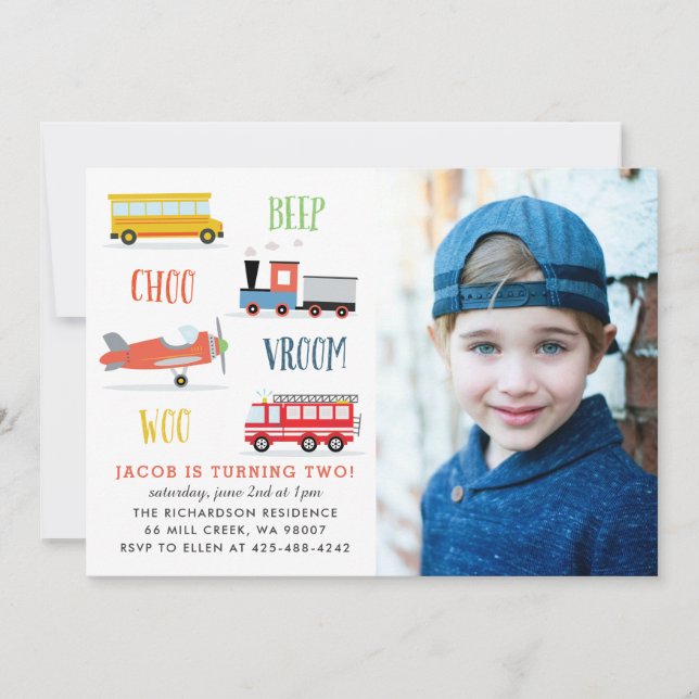 Beep vroom woo photo anniversaire invitation (Devant)