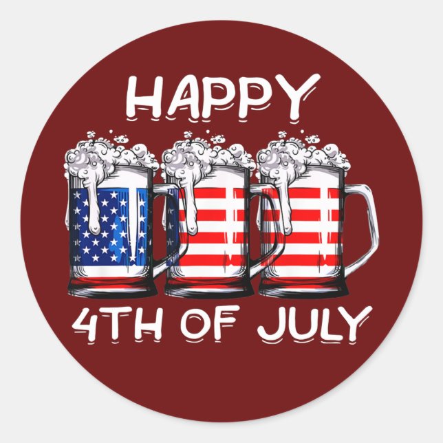 Beer American Flag Happy 4th of July Merica Runder Aufkleber (Vorderseite)