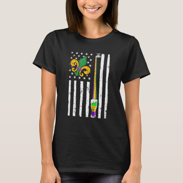 Beer American Flag Mardi Gras Fleur De Lys Festiva T-Shirt (Vorderseite)