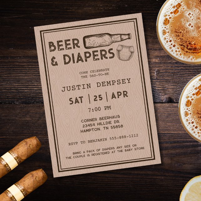 Beer and Diapers Men's Baby Shower Diaper Party  Einladung (Beer and Diapers Men's Baby Shower Diaper Party Invitation)