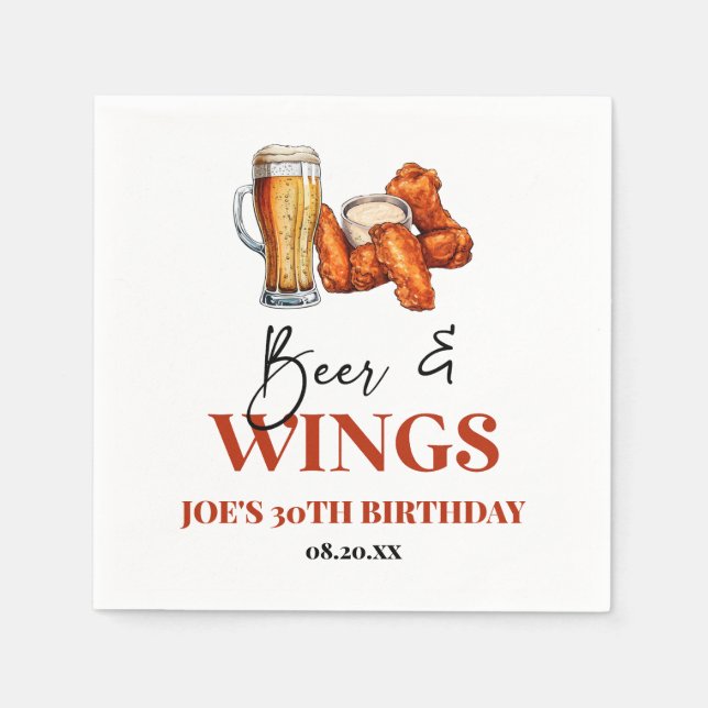 Beer and Wings Birthday Party Serviette (Vorderseite)
