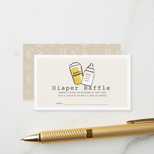 Beer & Baby Bottle Beige Baby Diaper Raffle Ticket Begleitkarte (Vorderseite/Rückseite Beispiel)