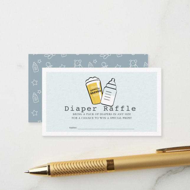 Beer & Baby Bottle Blue Baby Diaper Raffle Ticket Begleitkarte (Vorderseite/Rückseite Beispiel)