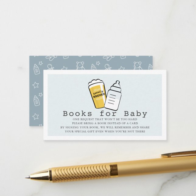Beer & Baby Bottle Blue Baby Shower Book Request Begleitkarte (Vorderseite/Rückseite Beispiel)