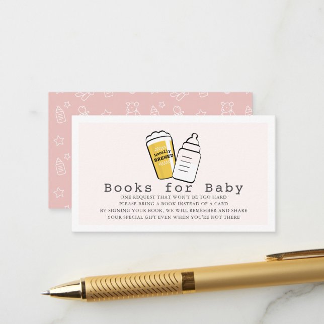 Beer & Baby Bottle Pink Baby Shower Book Request Begleitkarte (Vorderseite/Rückseite Beispiel)