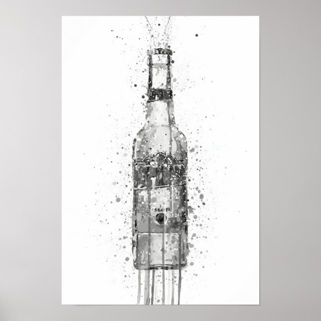 Beer Bottle Aztec Gold Grey Poster (Vorne)