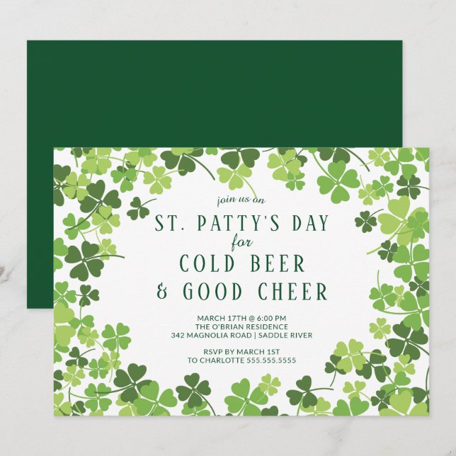 Beer & Cheer St. Patty's Day Party Einladung (Vorne/Hinten)