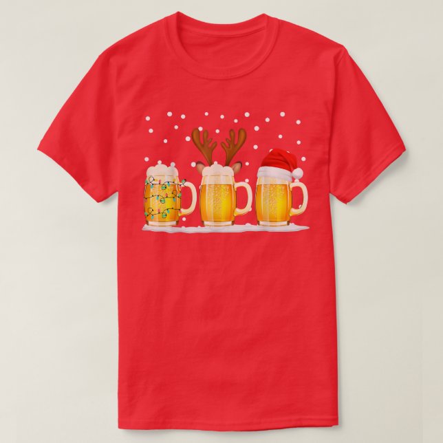 Beer Christmas Mug Santa Reinbeer Xmas Tree Lights T-Shirt (Design vorne)