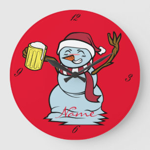 Beer-drinking Drunk Snowman Thunder_Cove Große Wanduhr