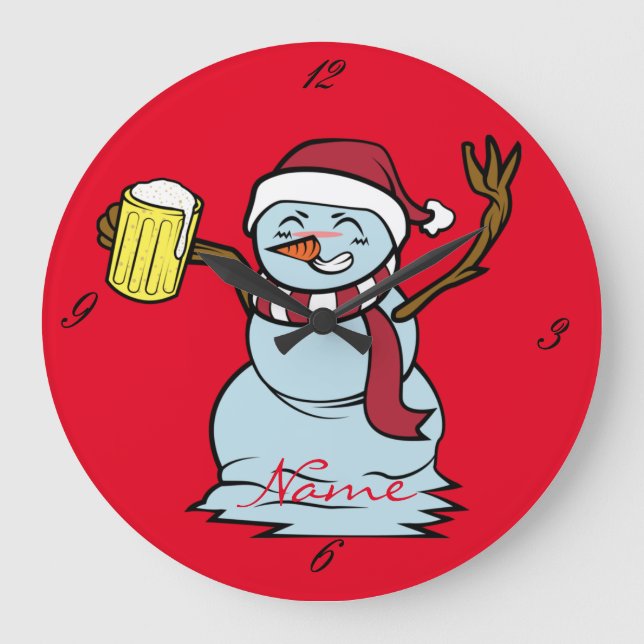 Beer-drinking Drunk Snowman Thunder_Cove Große Wanduhr (Vorderseite)