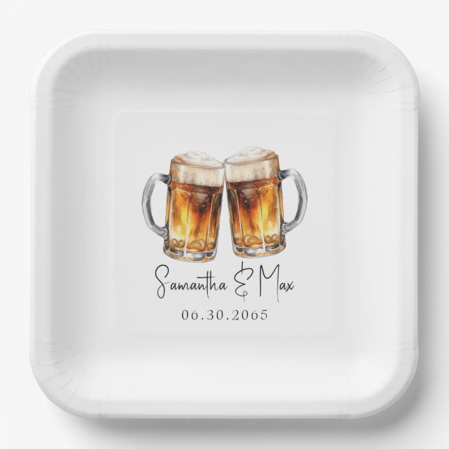 Beer & GRILLEN Wedding Pappteller (Vorderseite)