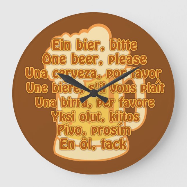 BEER in languages custom wall clock Große Wanduhr (Vorderseite)