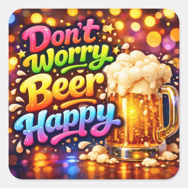 Beer Mug With Neon Rainbow Quote Quadratischer Aufkleber (Vorderseite)