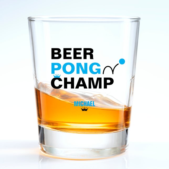 Beer Pong Champ Champion Blue & Black Schnapsglas (black and blue beer pong champ shot glass)
