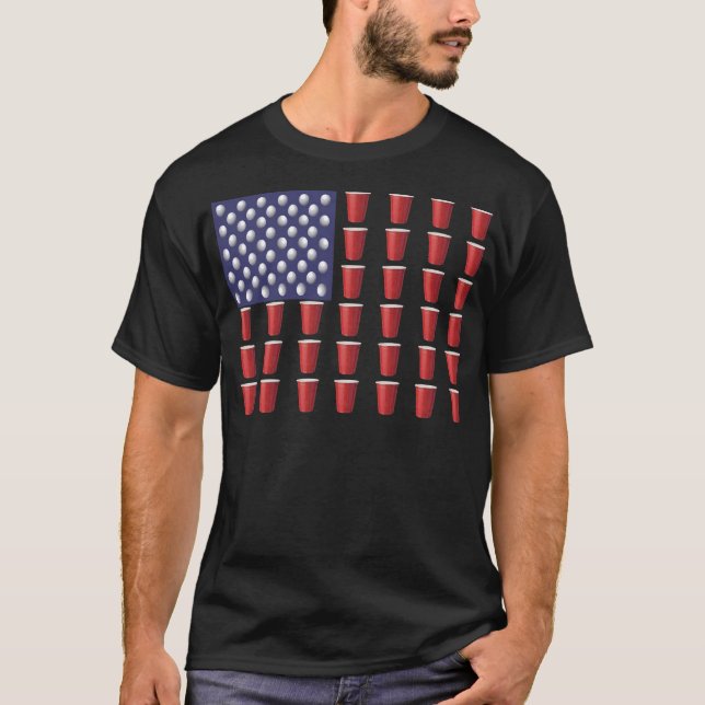 Beer Pong Red Solo Cup American Flag 4. Juli T-Shirt (Vorderseite)
