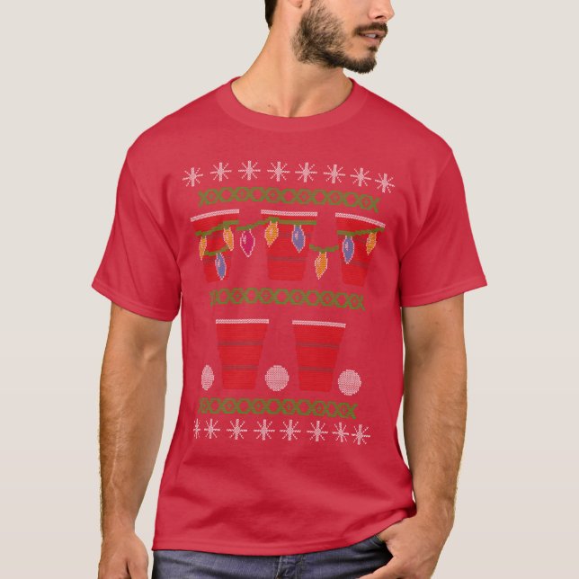 Beer Pong Ugly Christmas Sweater Vintag T-Shirt (Vorderseite)