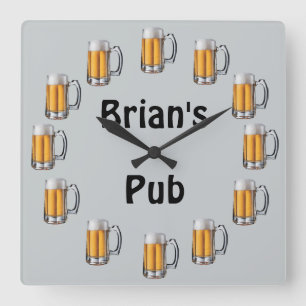 Beer Pub Wall Clock to Personalize Quadratische Wanduhr