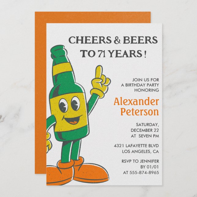 Beer Rustic Funny Men 71e invitation anniversaire (Devant / Derrière)