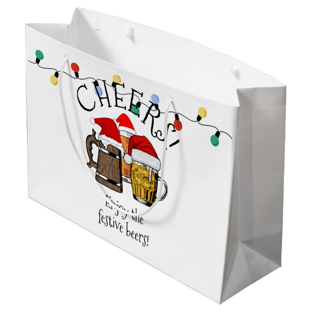 Beer Santa Claus Weihnachten Große Geschenktüte (Rückseite Schrägansicht)