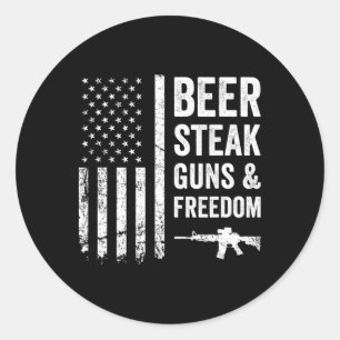 Beer Steak Guns and Freedom - US Grillen American  Runder Aufkleber