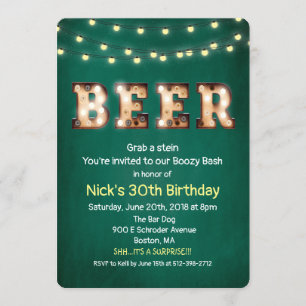 Beer String Lights Anniversaire Invitation