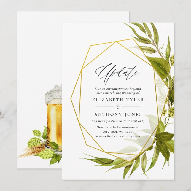 Beer Willow Green & Gold Geometric Wedding Update Einladung (Vorne/Hinten)
