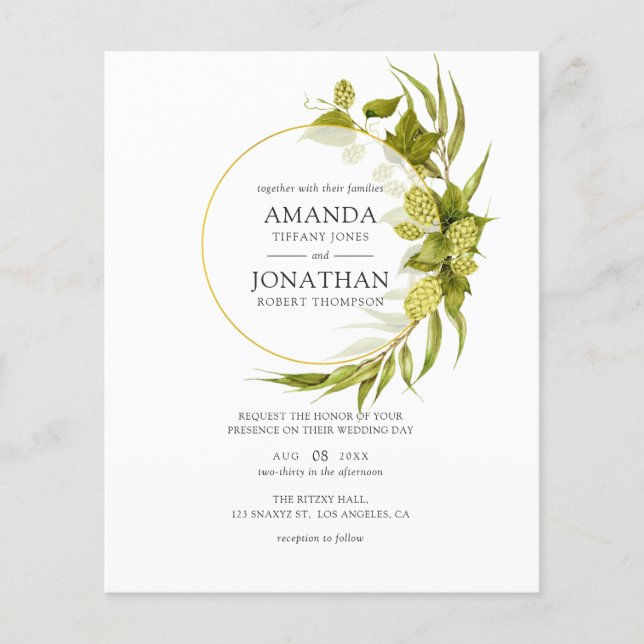 Beer Willow Greenery und Gold Geometric Wedding Flyer (Vorne)