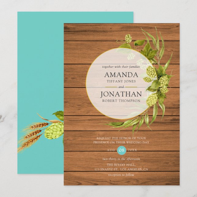 Beer Willow Greenery und Gold Geometric Wedding in Einladung (Vorne/Hinten)