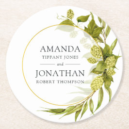 Beer Willow Greenery und Gold Geometric Wedding in Runder Pappuntersetzer