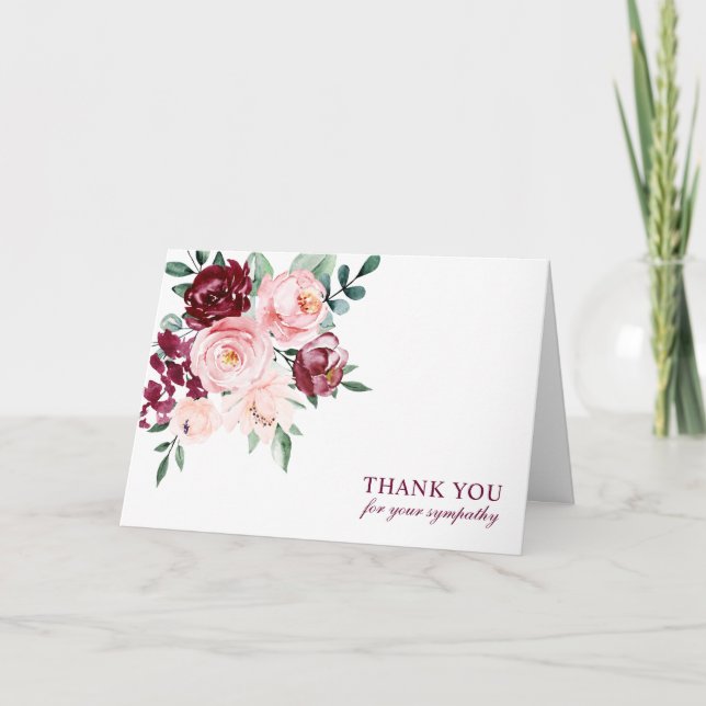 Beerdigung Beileid Danke, Watercolor Floral Dankeskarte (Vorderseite)