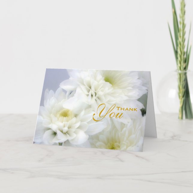 Beerdigung Beileid White Floral Vielen Dank Dankeskarte (Vorderseite)