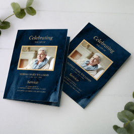 Beerdigung Blue & Gold Calligraphy |Memorial-Progr Programm