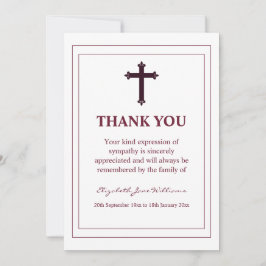 Beerdigung Burgundy Cross und Boarder Danke Karte