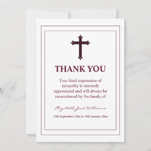 Beerdigung Burgundy Cross und Boarder Danke Karte