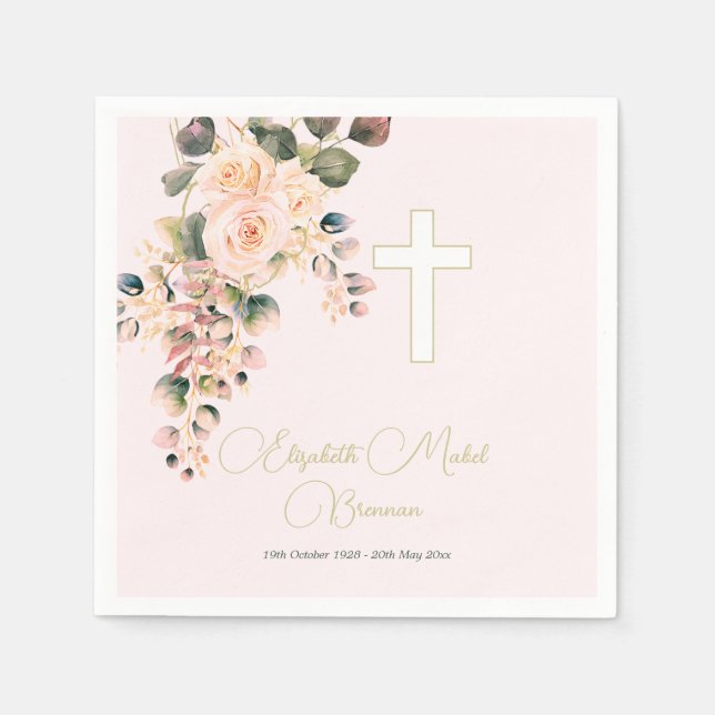 Beerdigung Christliches Foto Elegante Rose Einladu Serviette (Vorderseite)