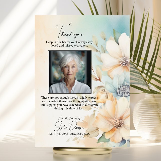 Beerdigung Danke Blume Green Beige | FOTO Karte (Funeral Thank you Flowers Green Beige  PHOTO Card)