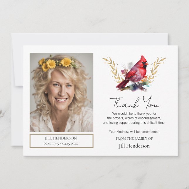 Beerdigung Danke Foto Kardinal Einladung (Vorderseite)