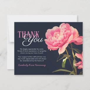 Beerdigung Danke, Hinweis Pink Peony Blume Dankeskarte