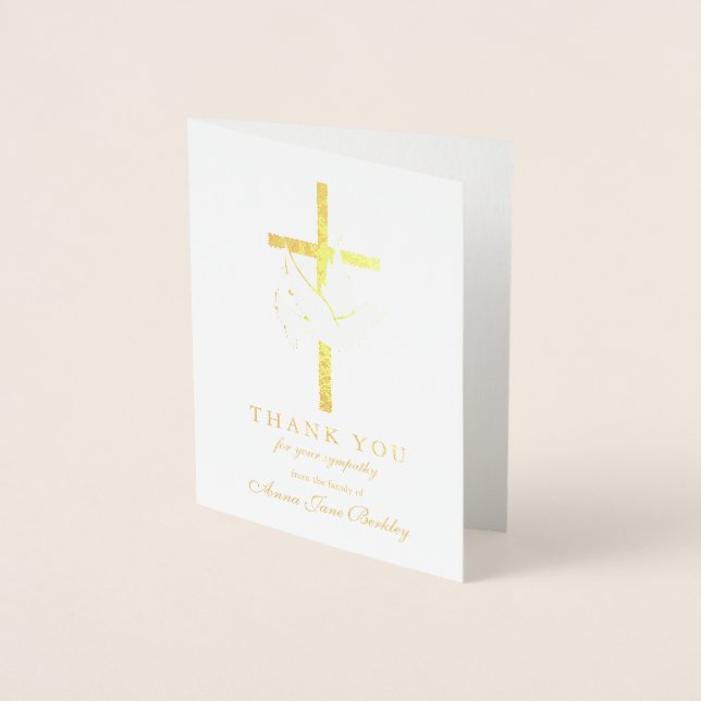 Beerdigung danke Ihnen Karten Gold Cross & Dove Fo (Vorderseite)
