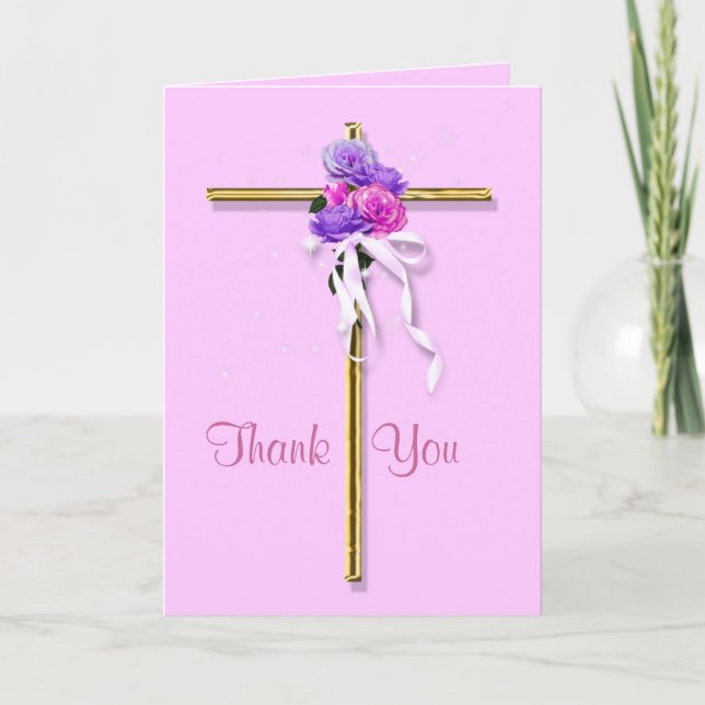 Beerdigung "Danke" pinkfarben floralreligiös Dankeskarte (Vorderseite)