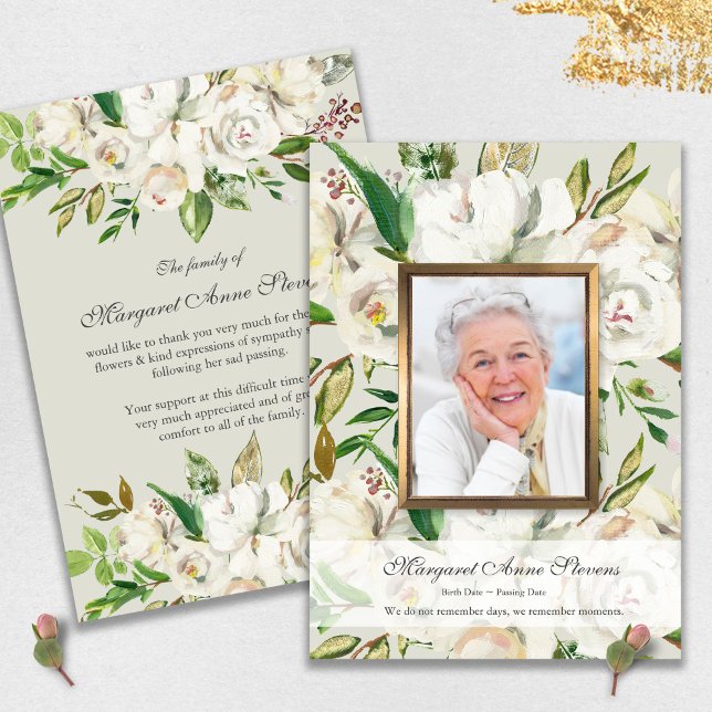 Beerdigung Dankeschön Karten | Alte Weiße Rosen (funeral thank you cards, bereavement, elegant, simple, celebration of life, sympathy card)