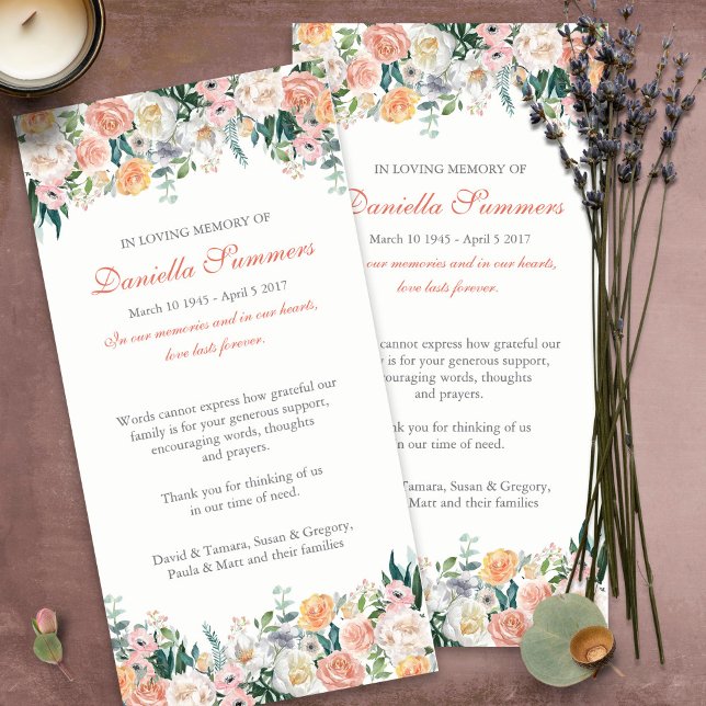 Beerdigung Dankeschön Karten | Aquarellfarbene Ros (funeral thank you cards, bereavement, elegant, simple, celebration of life, sympathy card)