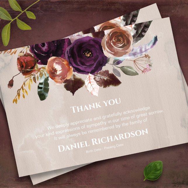 Beerdigung Dankeschön Karten | Butterum & Plum (Boho style watercolor floral memorial bereavement sympathy funeral thank you card)
