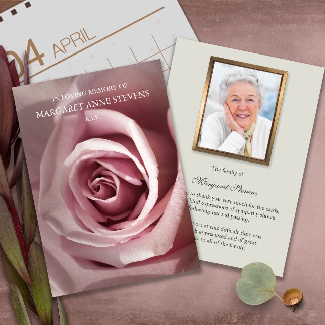 Beerdigung Dankeschön Karten | Dusty Pink Rose (funeral thank you cards, bereavement, elegant, simple, celebration of life, sympathy card)