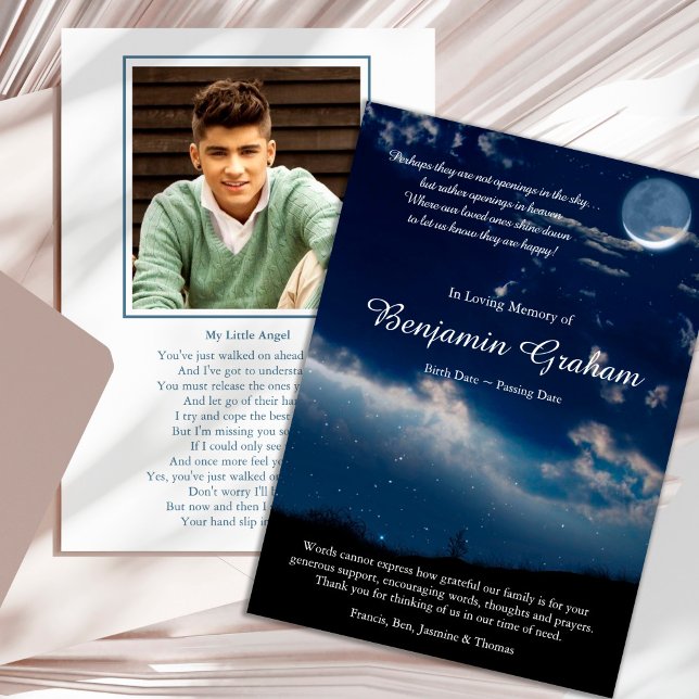 Beerdigung Dankeschön Karten | Himmlische Sterne (Heavenly Stars Bereavement Sympathy Celebration of Life Funeral Thank You Card)