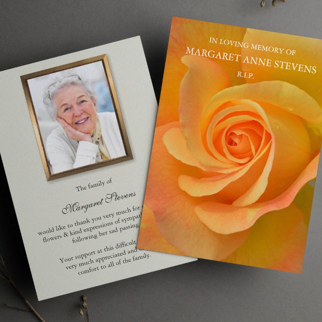 Beerdigung Dankeschön Karten | Orangefarbene Rose (Orange Rose Memorial Bereavement Sympathy Funeral Thank You Card)