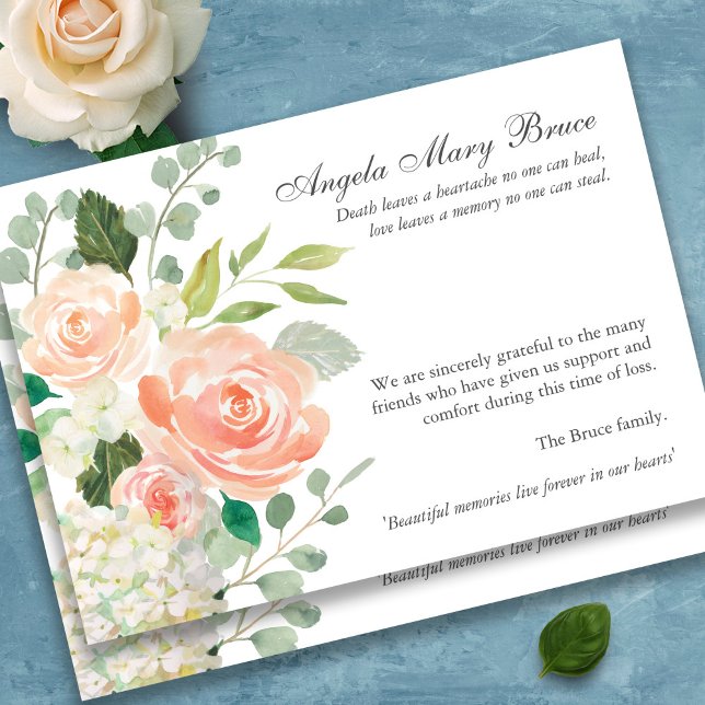 Beerdigung Dankeschön Karten | Peach Rose (Peach Roses watercolor floral sympathy bereavement funeral thank you card)