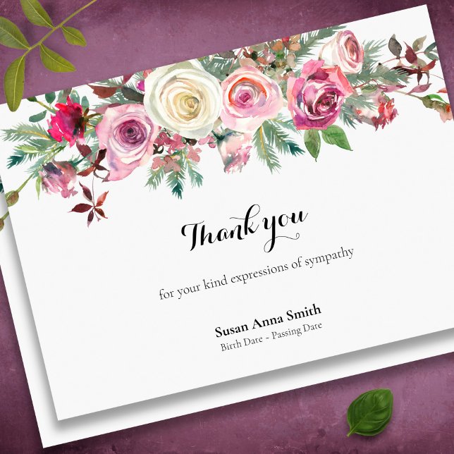 Beerdigung Dankeschön Karten | ROSE (Winter roses bereavement sympathy memorial funeral thank you card)